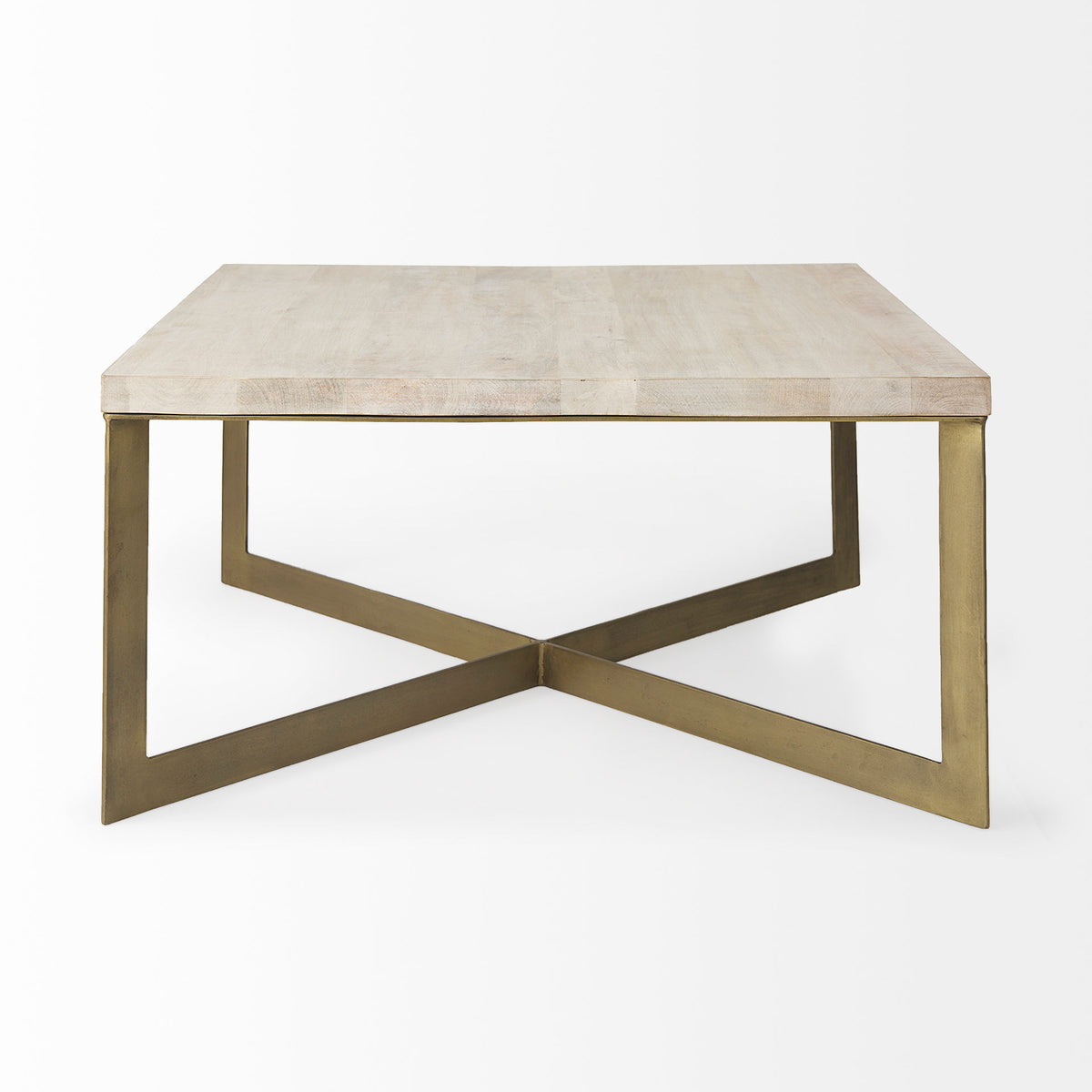 Faye 34L x 34W x 17H Finished Wood W/Gold Metal Base Square Coffee Table-Coffee Tables-DECOROLALA