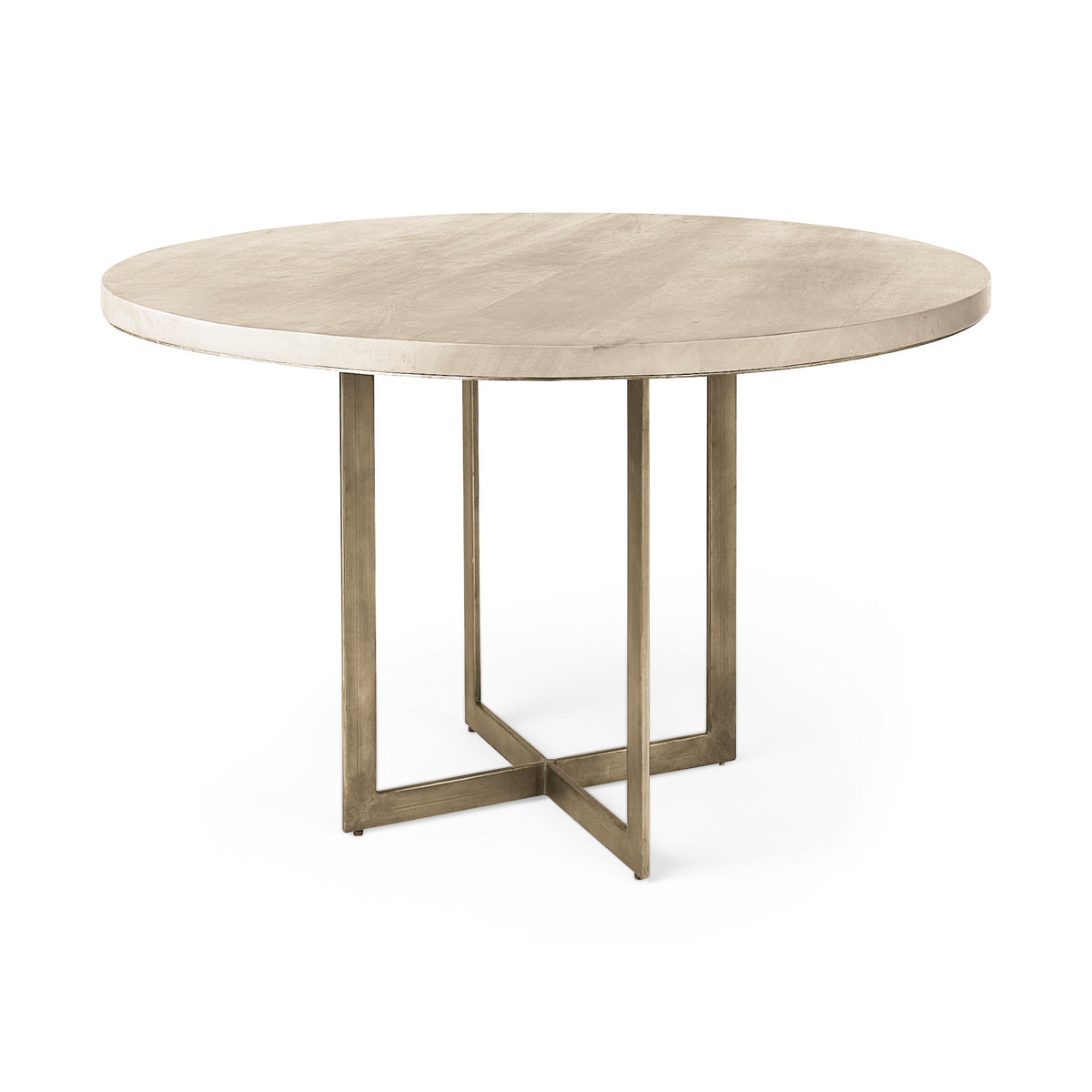 Faye 48" Round Dining Table | Med Wood & Antique Nickel Metal | Seats 4-Dining Tables-DECOROLALA