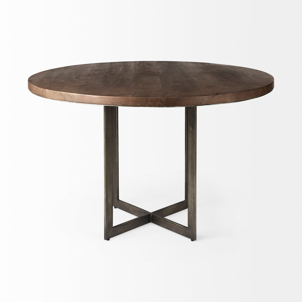 Faye 48" Round Dining Table | Med Wood & Antique Nickel Metal | Seats 4-Dining Tables-DECOROLALA