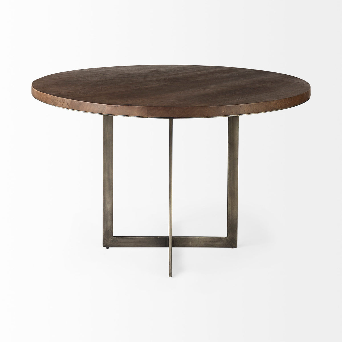 Faye 48" Round Dining Table | Med Wood & Antique Nickel Metal | Seats 4-Dining Tables-DECOROLALA
