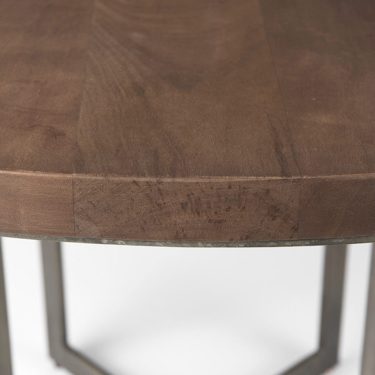 Faye 48" Round Dining Table | Med Wood & Antique Nickel Metal | Seats 4-Dining Tables-DECOROLALA