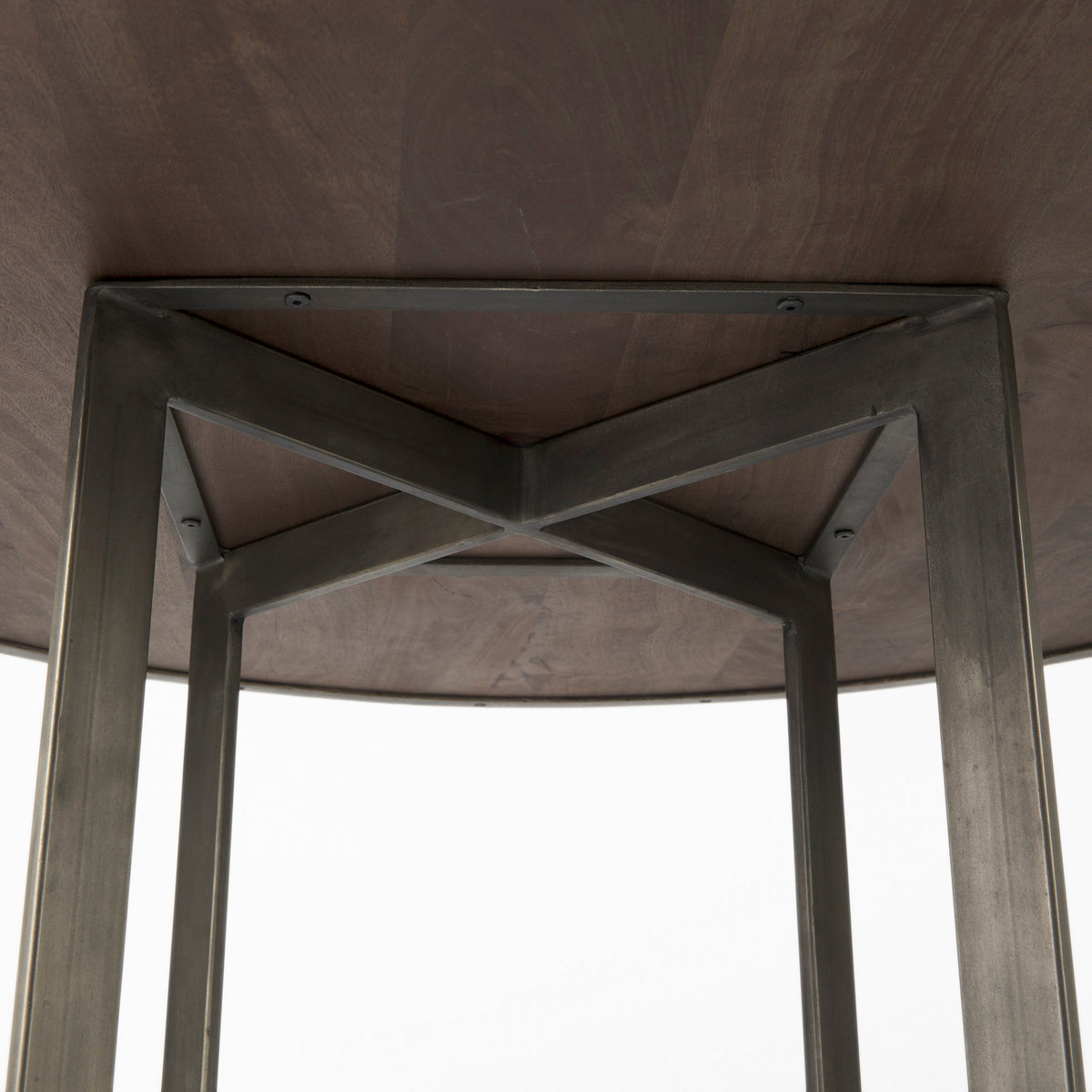 Faye 48" Round Dining Table | Med Wood & Antique Nickel Metal | Seats 4-Dining Tables-DECOROLALA