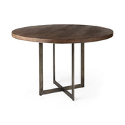 Faye 48" Round Dining Table | Med Wood & Antique Nickel Metal | Seats 4-Dining Tables-DECOROLALA