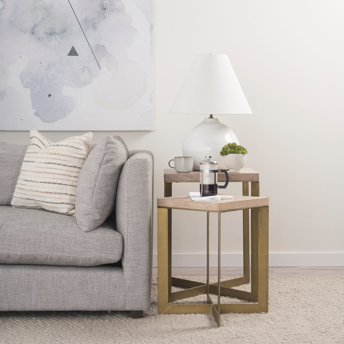 Faye Beige Wood Nesting Accent Tables Gold Base-Accent Tables-DECOROLALA