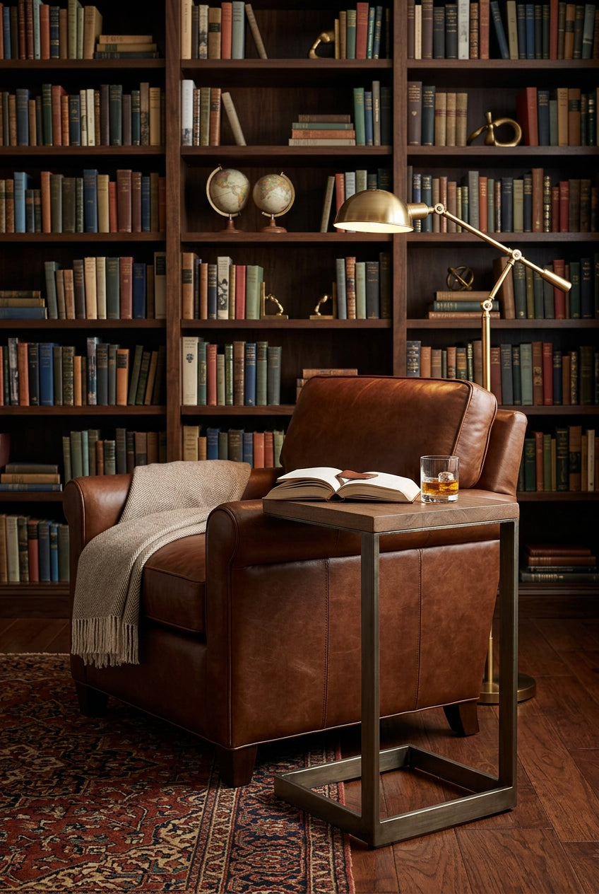 Faye C Side Table - Brown Wood & Antique Nickel-Side Tables-DECOROLALA