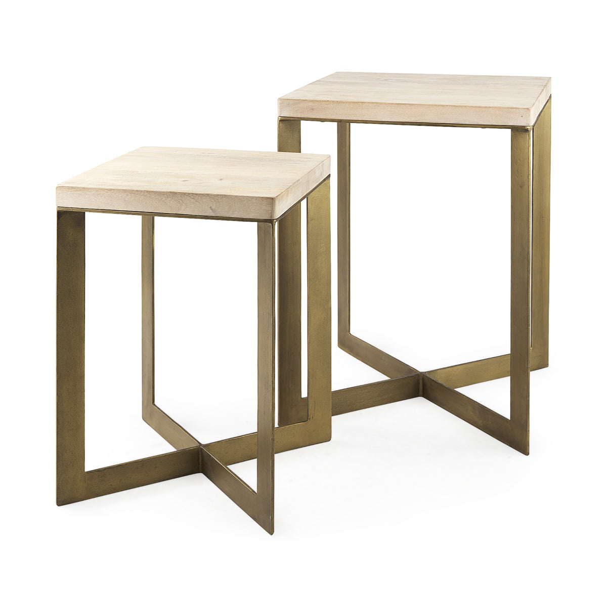 Faye (Set of 2) 19L x 19W x 26H Beige Finished Wood W/ Gold Metal Base Accent Tables-Accent Tables-DECOROLALA