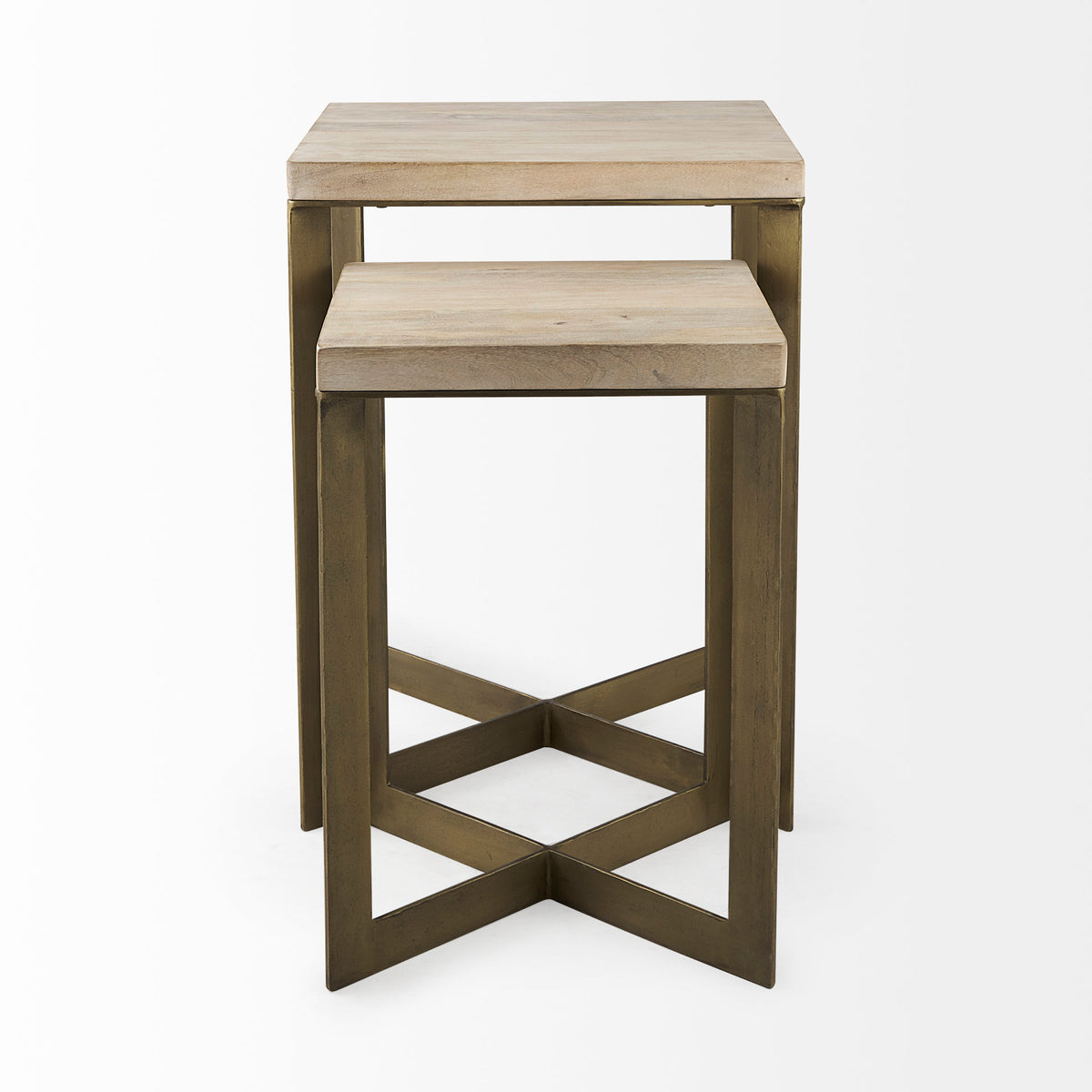 Faye (Set of 2) 19L x 19W x 26H Beige Finished Wood W/ Gold Metal Base Accent Tables-Accent Tables-DECOROLALA