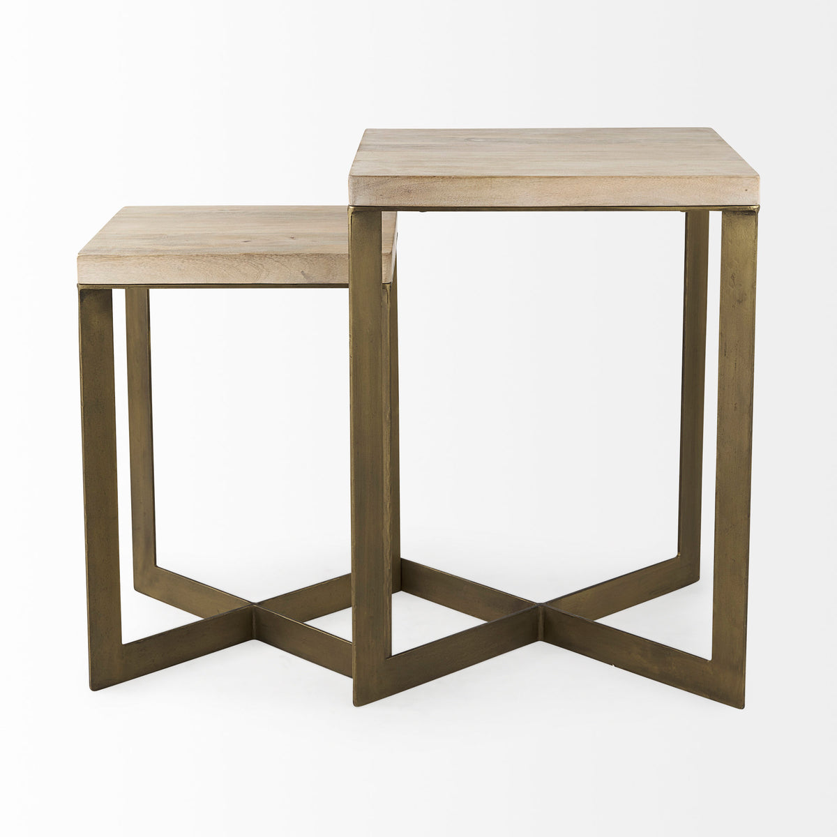 Faye (Set of 2) 19L x 19W x 26H Beige Finished Wood W/ Gold Metal Base Accent Tables-Accent Tables-DECOROLALA