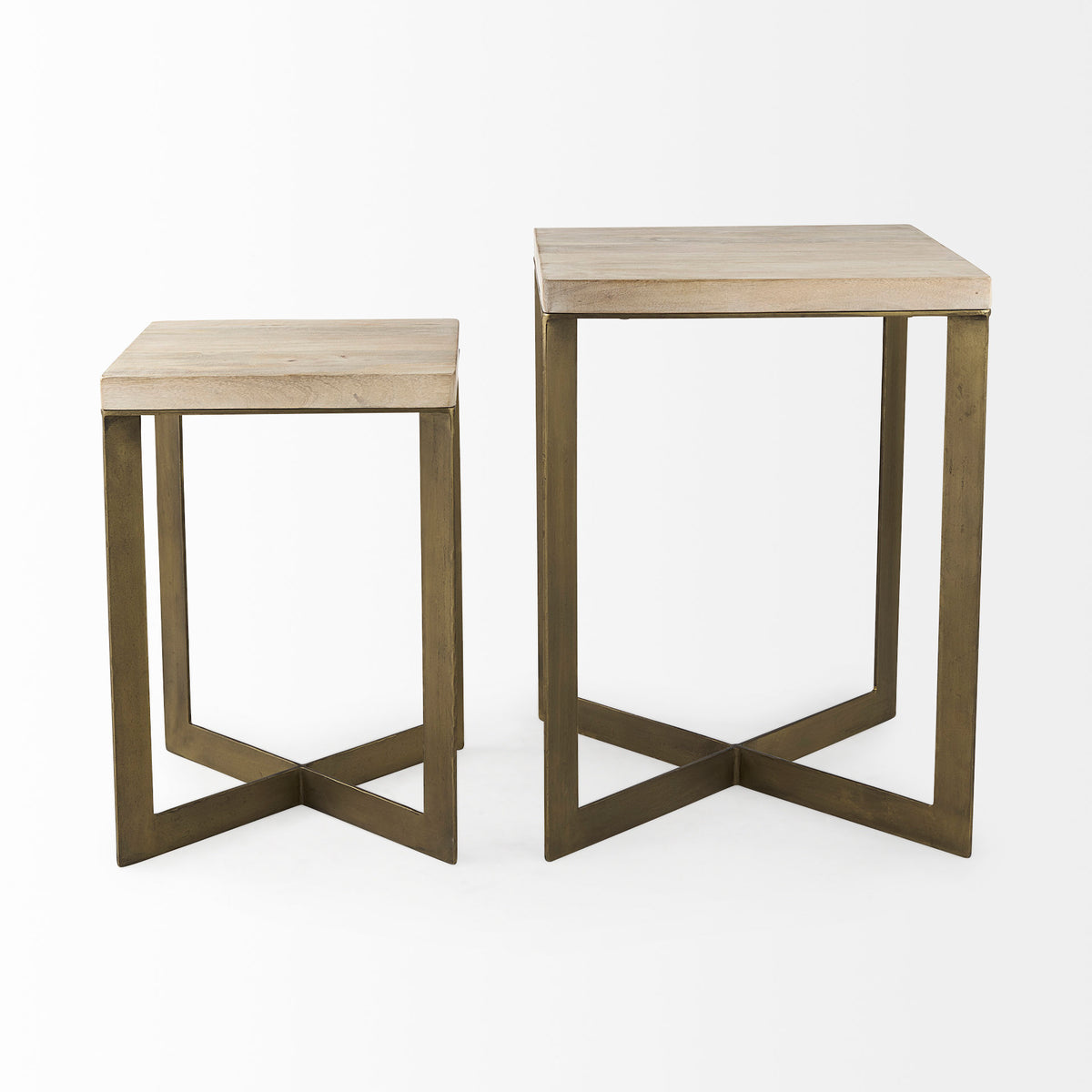 Faye (Set of 2) 19L x 19W x 26H Beige Finished Wood W/ Gold Metal Base Accent Tables-Accent Tables-DECOROLALA