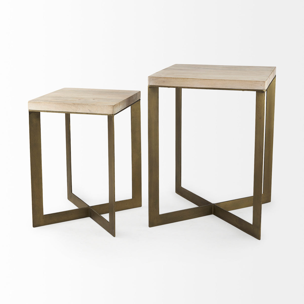 Faye (Set of 2) 19L x 19W x 26H Beige Finished Wood W/ Gold Metal Base Accent Tables-Accent Tables-DECOROLALA