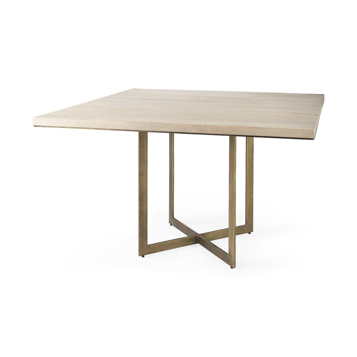 Faye Square Wood Dining Table - Whitewash & Antique Gold-Dining Tables-DECOROLALA