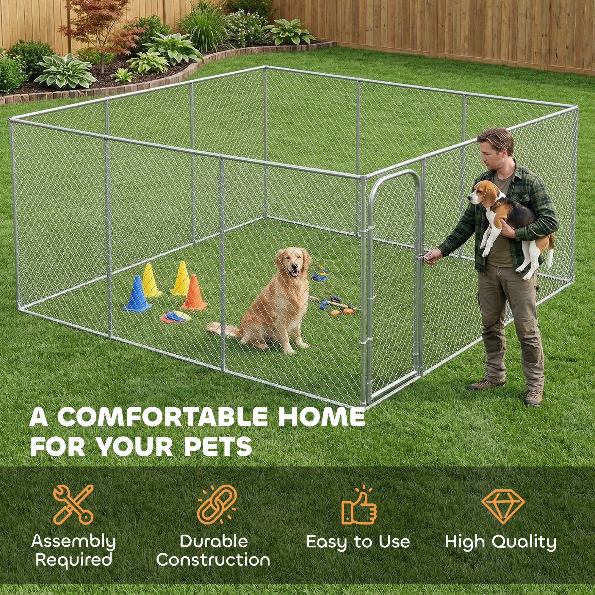 Dog Playpen Outdoor, Walk-in Dog Run Kennel Puppy Exercise Pen Indoor Outdoor with DIY Door and Galvanized Steel Frame