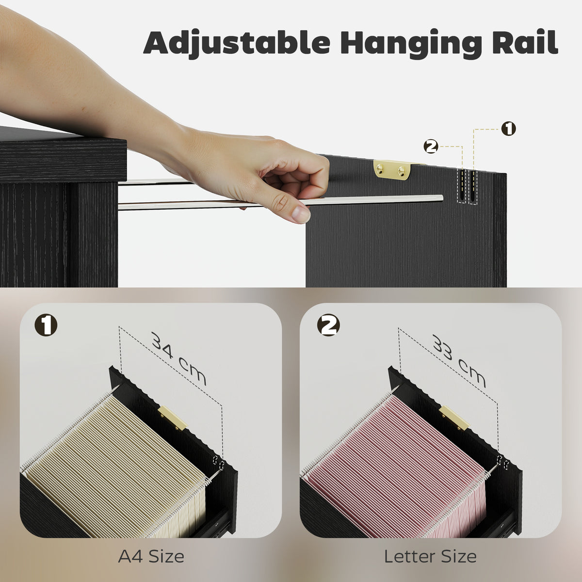 2-Drawer Vertical File Cabinet - Black Modern MDF Office Unit