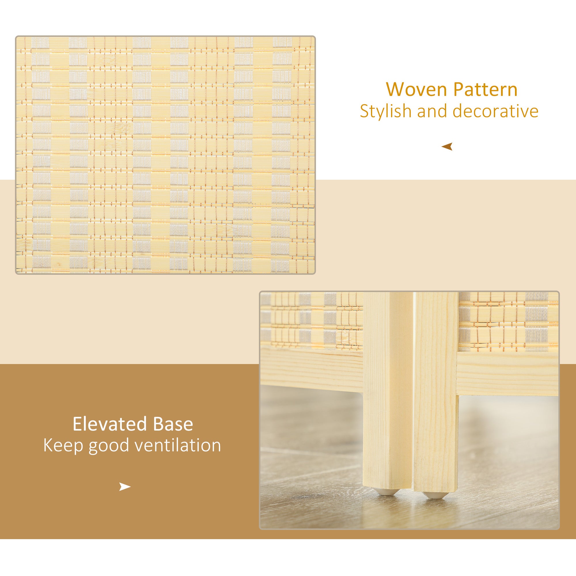 Woven Bamboo Room Divider, 3 Panel Folding Indoor Privacy Screens for Home Office, Natural Wood