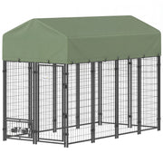 8' x 4' x 6' Outdoor Dog Kennel, Dog Kennel Outside Run with 360° Rotating Bowls, Waterproof & UV Resistant Cover Green