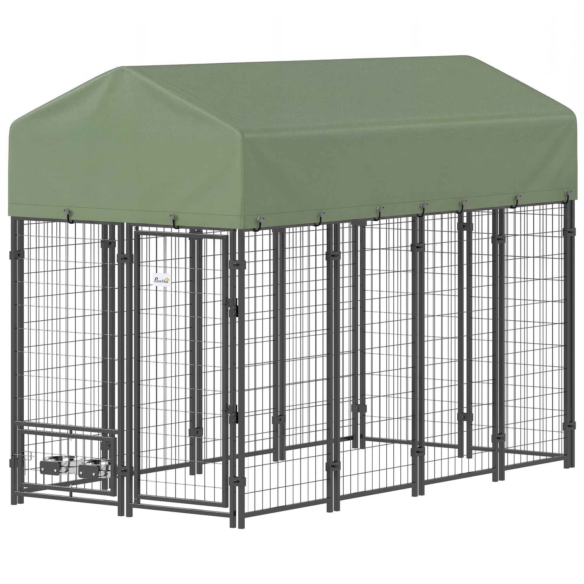 8' x 4' x 6' Outdoor Dog Kennel, Dog Kennel Outside Run with 360° Rotating Bowls, Waterproof & UV Resistant Cover Green