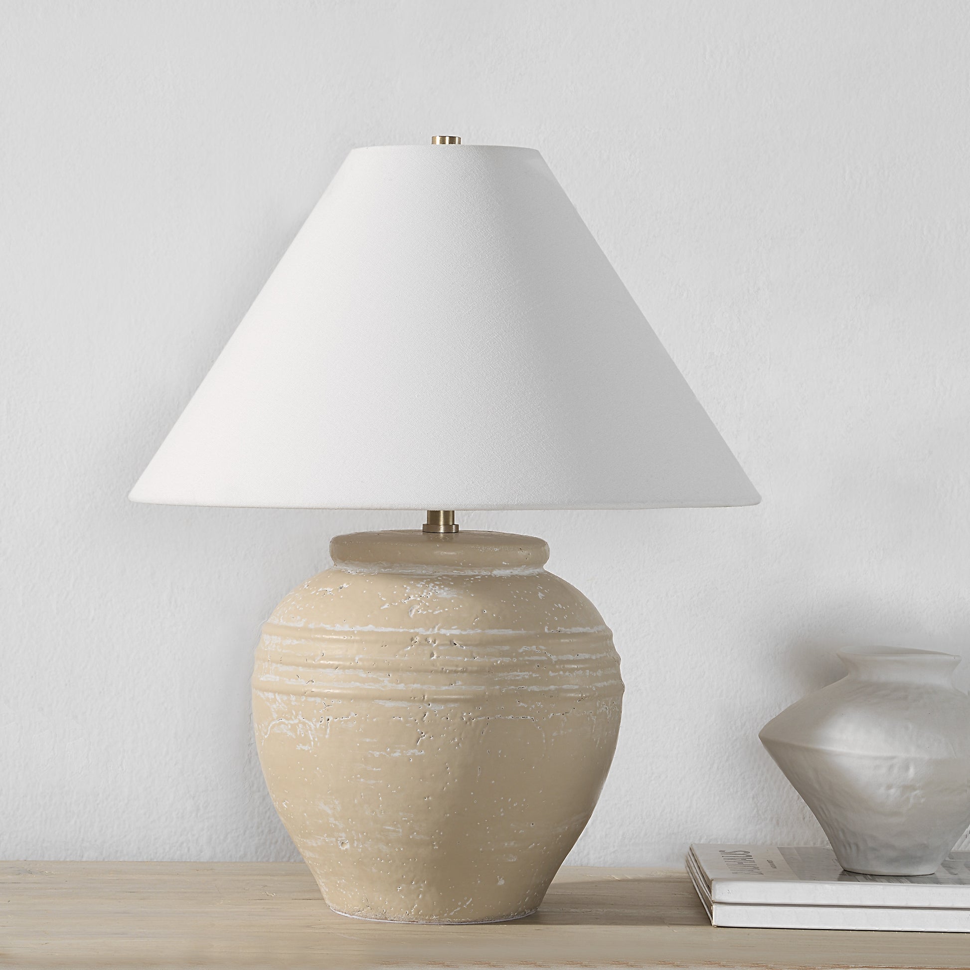 Fela 21" Table Lamp, Ceramic Base, Beige-Table Lamp-DECOROLALA