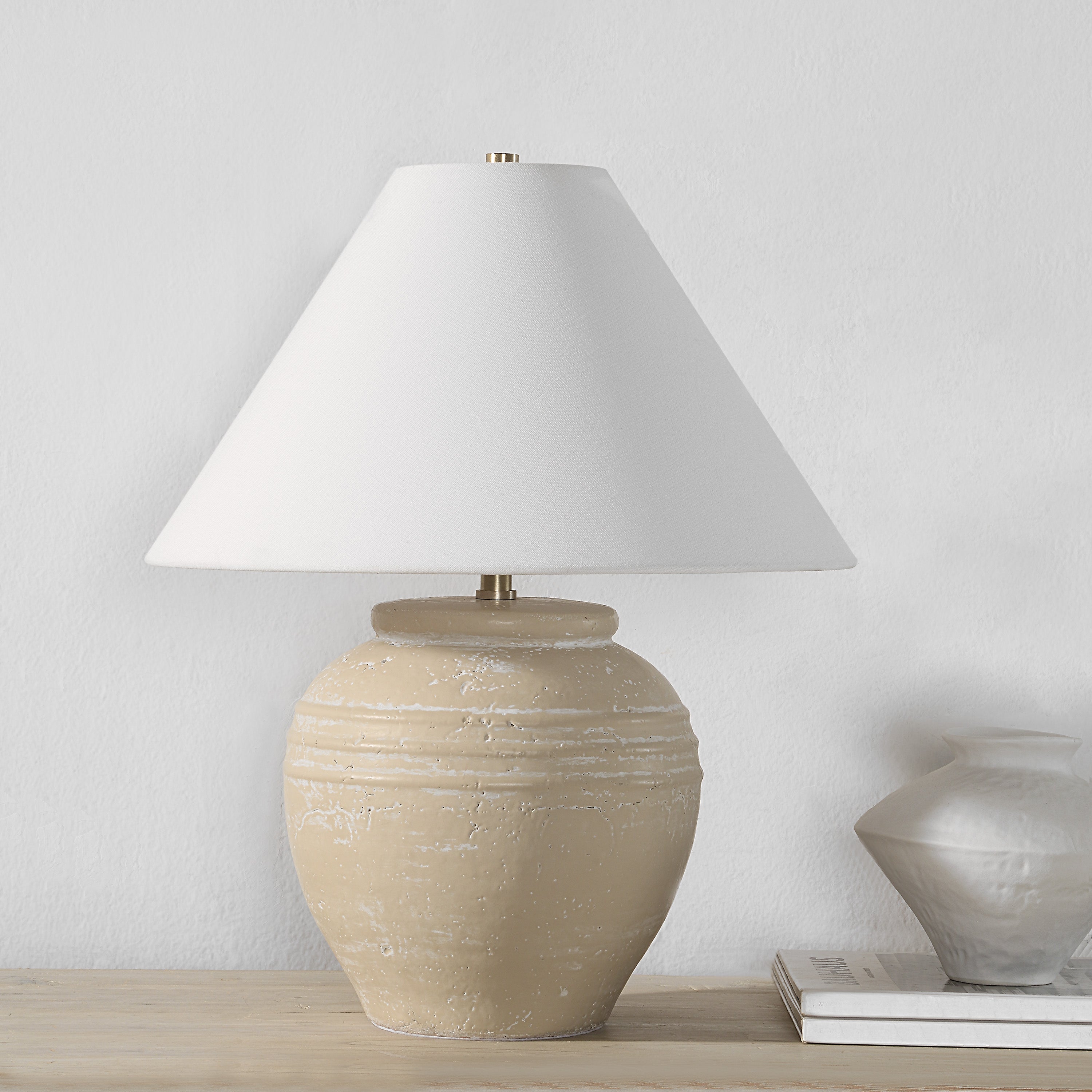 Fela 21" Table Lamp, Ceramic Base, Beige-Table Lamp-DECOROLALA