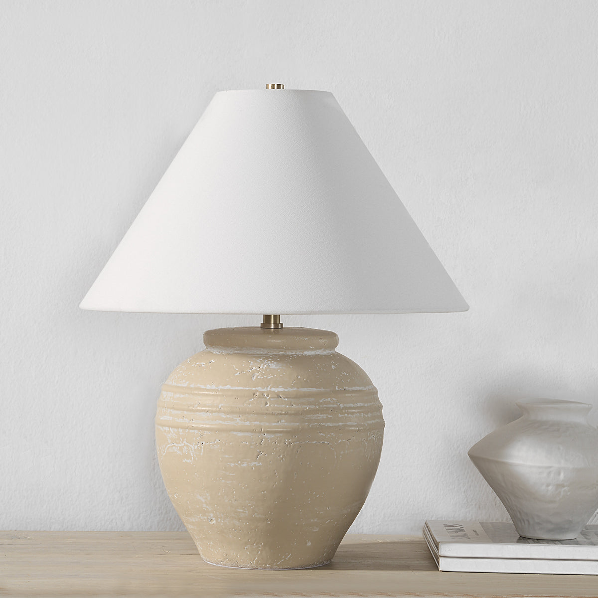 Fela 21" Table Lamp, Ceramic Base, Beige-Table Lamps-DECOROLALA