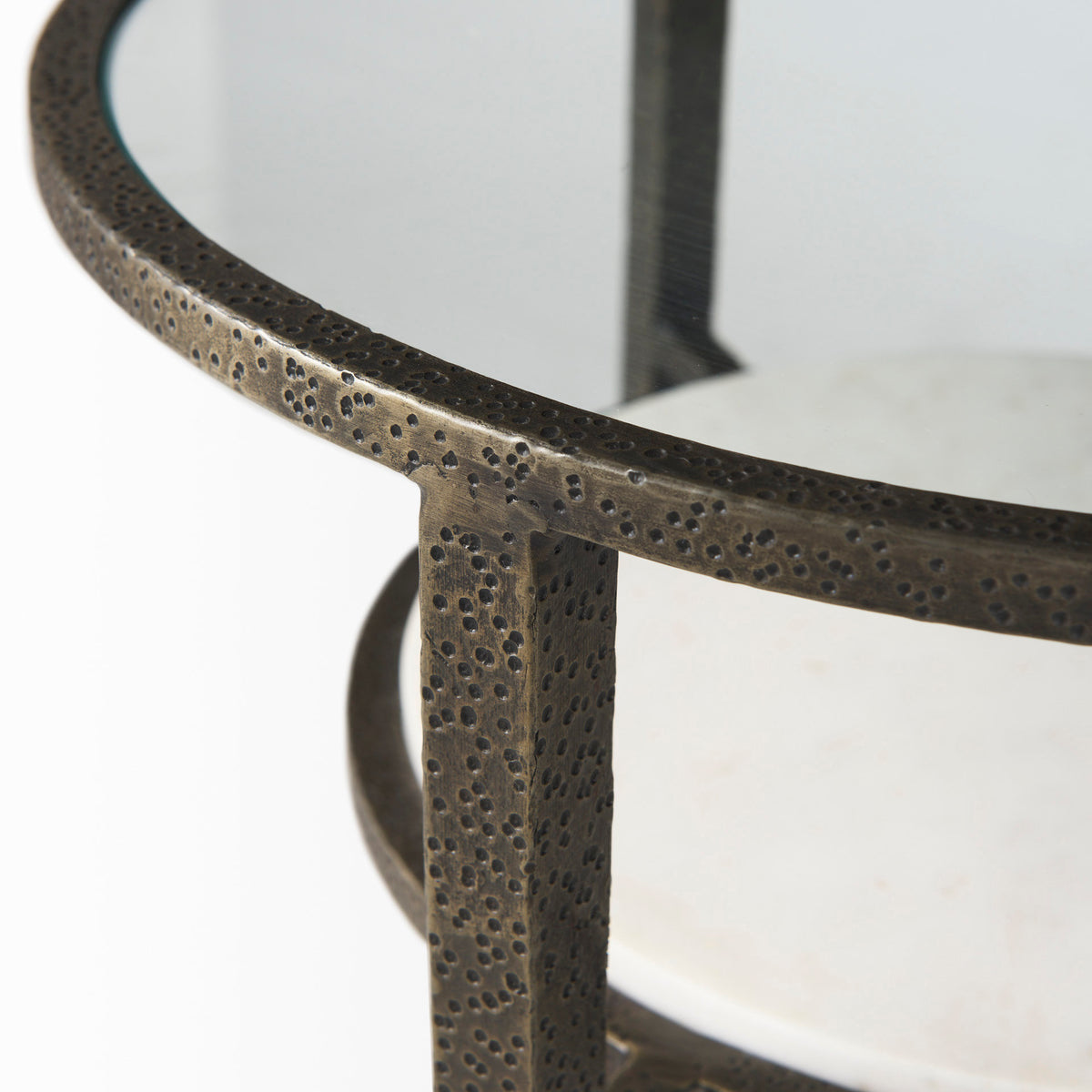 Felicity 15.8L X 15.8W X 22.5H Glass Top W/ White Marble Shelf and Antique Gold Base End/Side Table-End and Side Tables-DECOROLALA