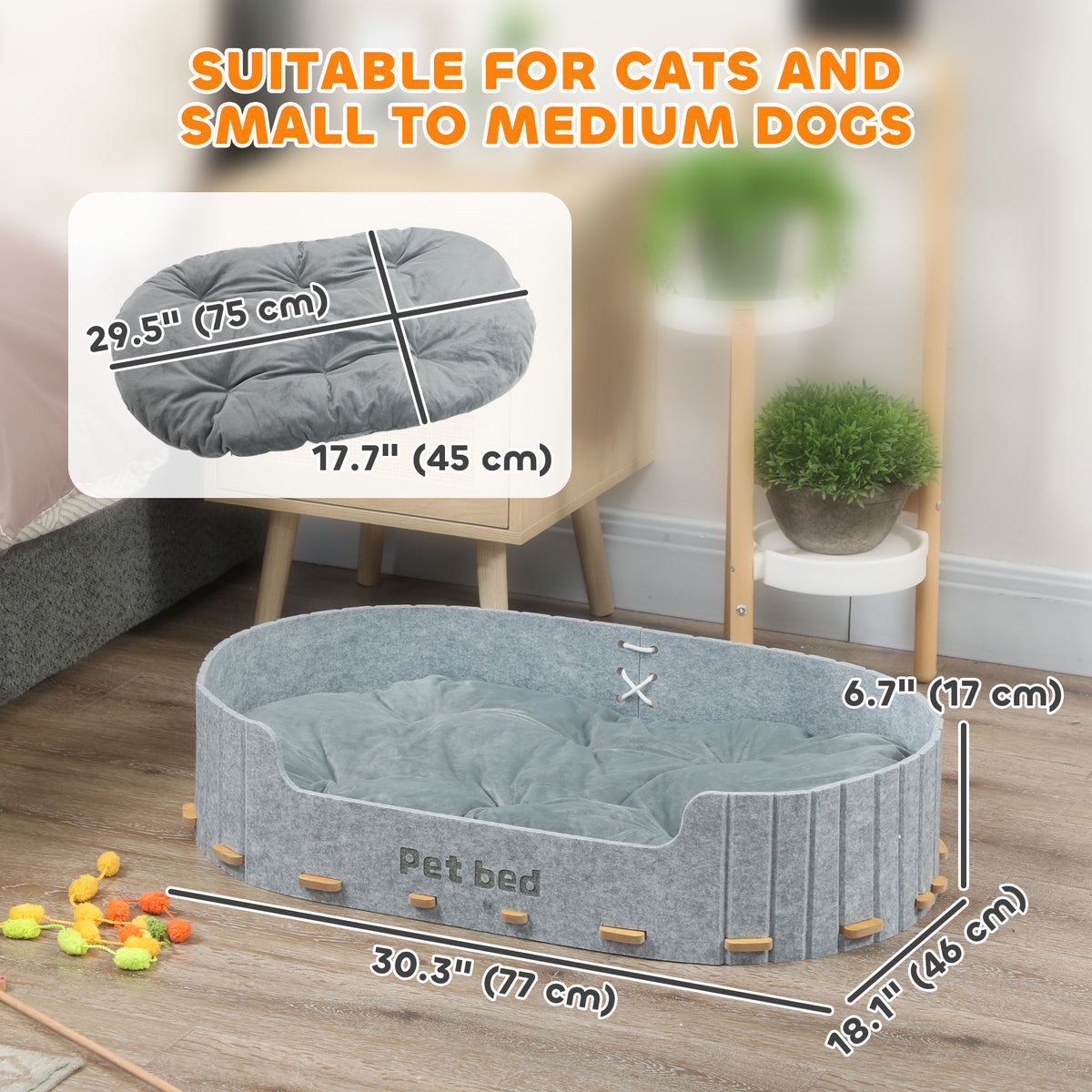 Felt Pet Bed Sofa with Washable Cushion - Grey 30" Medium-Dogs-DECOROLALA