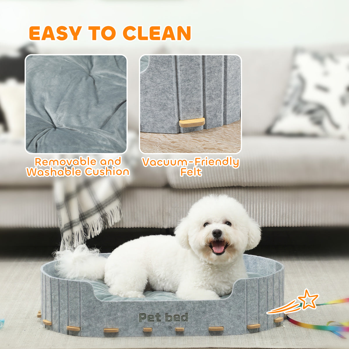 Felt Pet Bed Sofa with Washable Cushion - Grey 30" Medium-Dogs-DECOROLALA