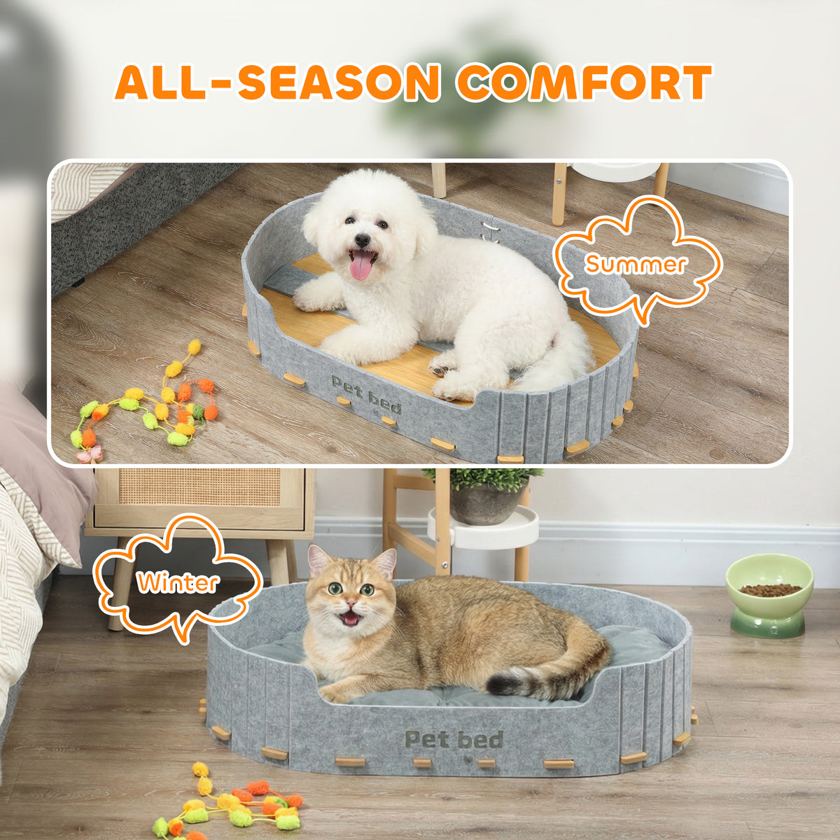 Felt Pet Bed Sofa with Washable Cushion - Grey 30" Medium-Dogs-DECOROLALA