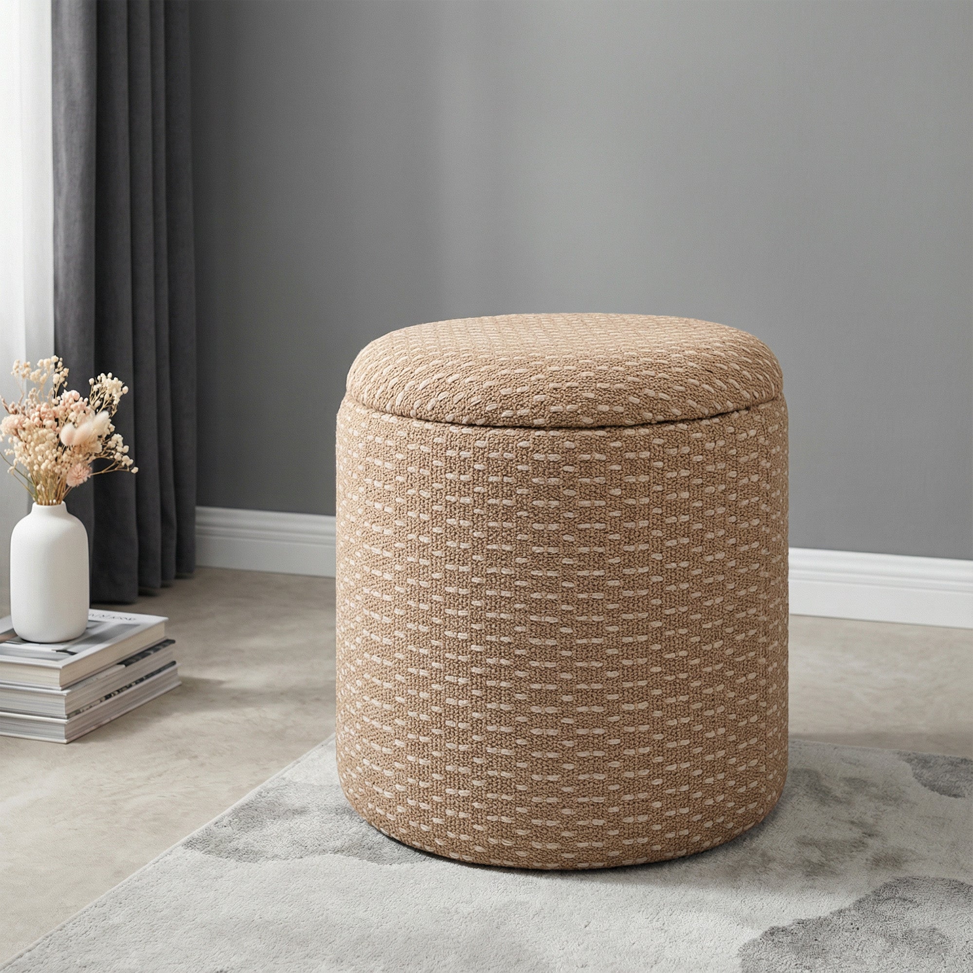 Fenna Storage Ottoman - Camel Fully Assembled-DECOROLALA