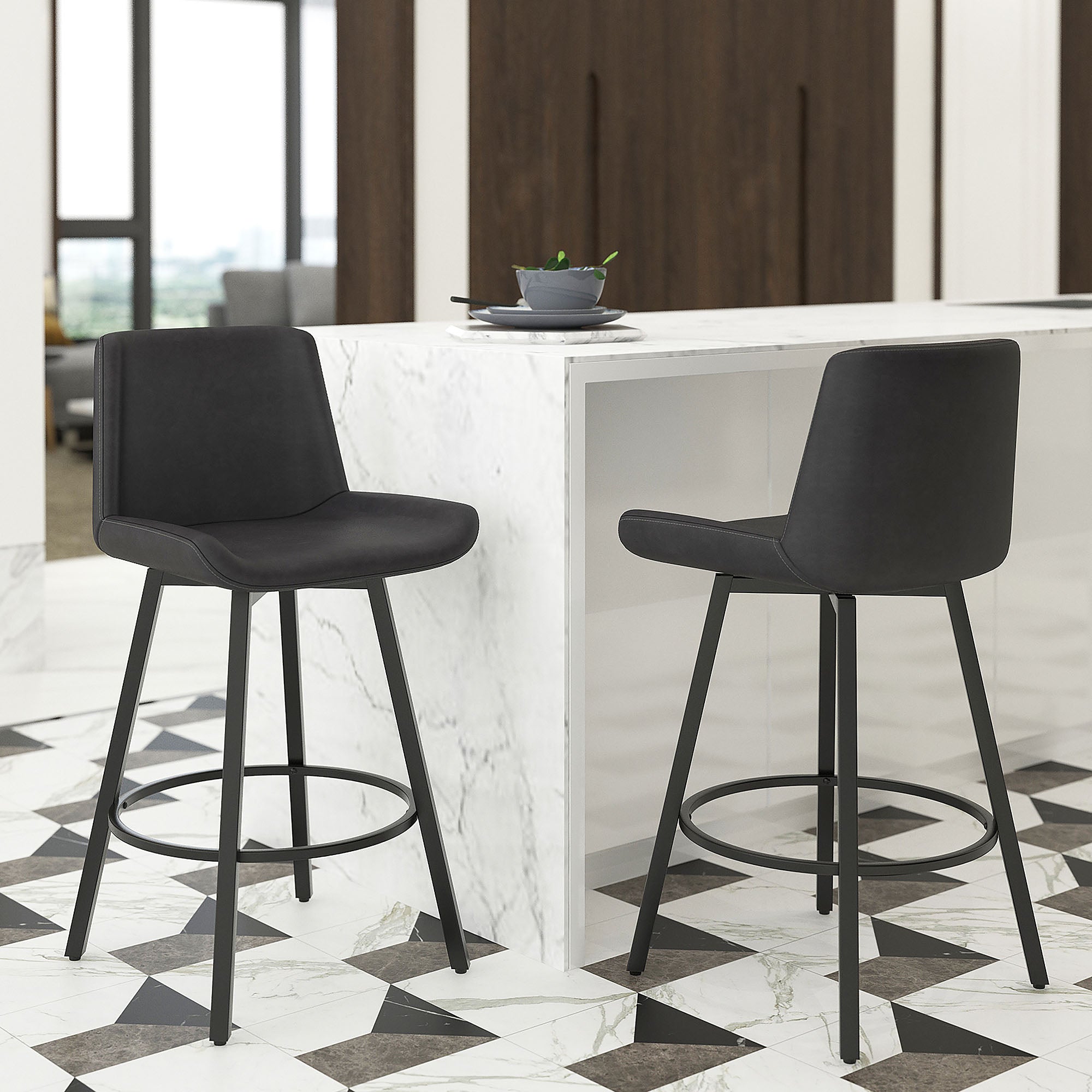 Fern 26" Counter Stool - Charcoal PU Leather-DECOROLALA