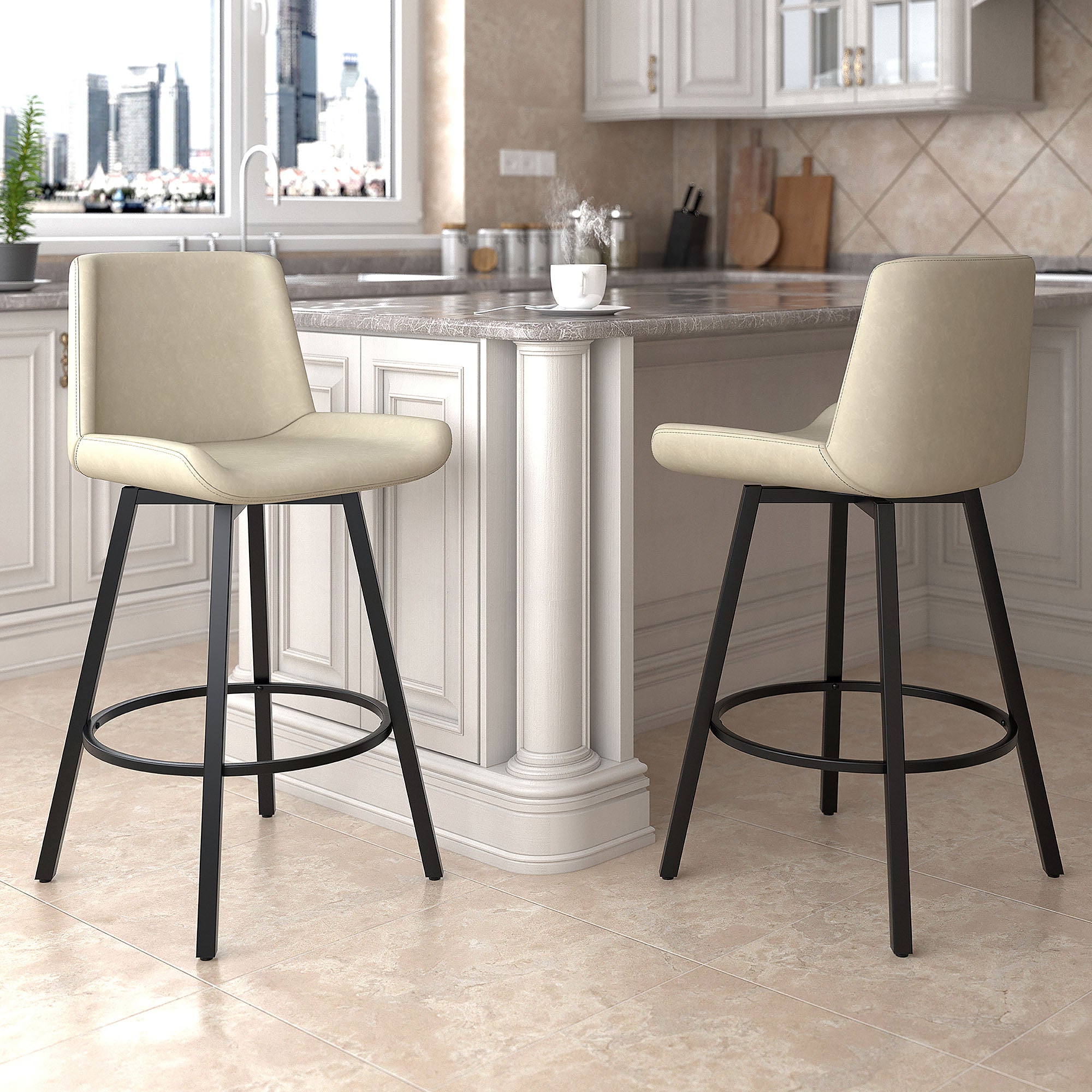 Fern 26" Counter Stool - Ivory PU Leather-DECOROLALA