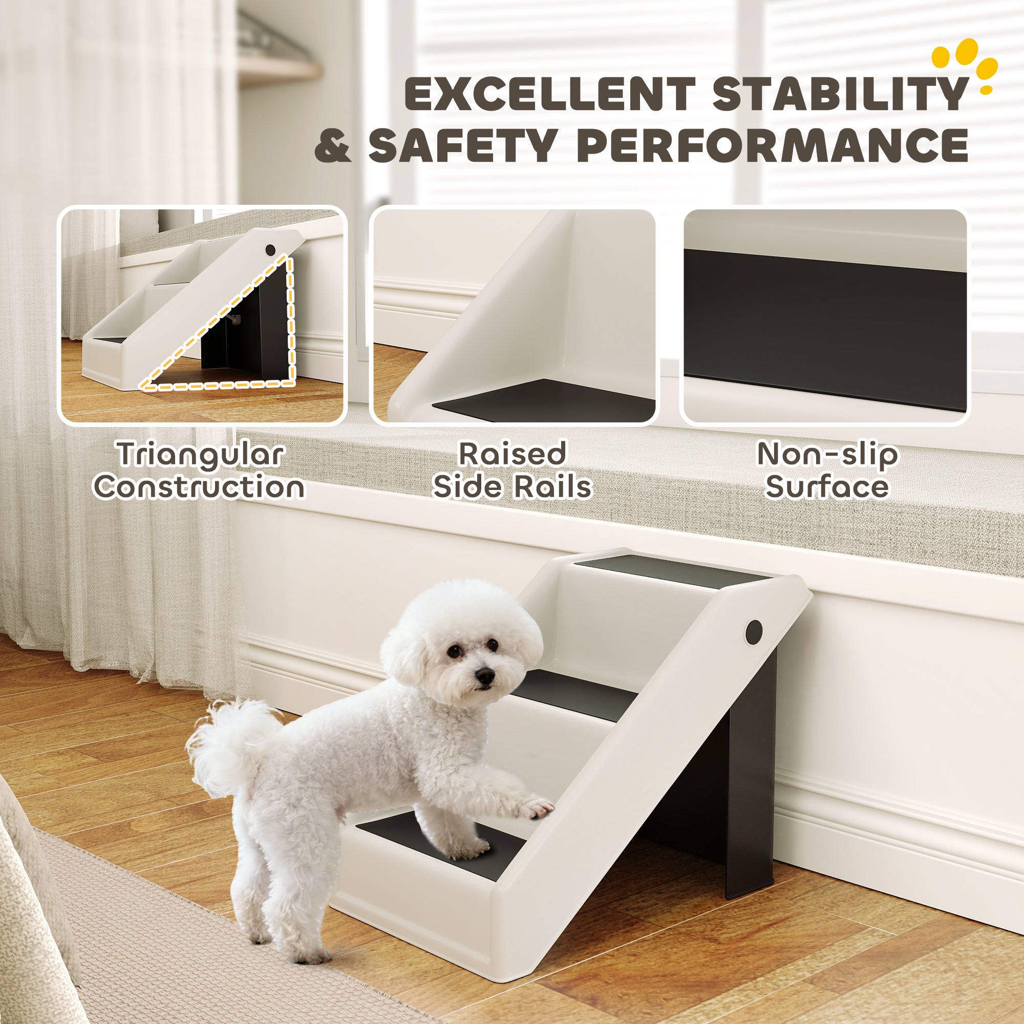 Dog Stairs for Small Dogs, 14.5" H Foldable Pet Ramp with 3 Non-Slip Steps for High Beds or Sofas