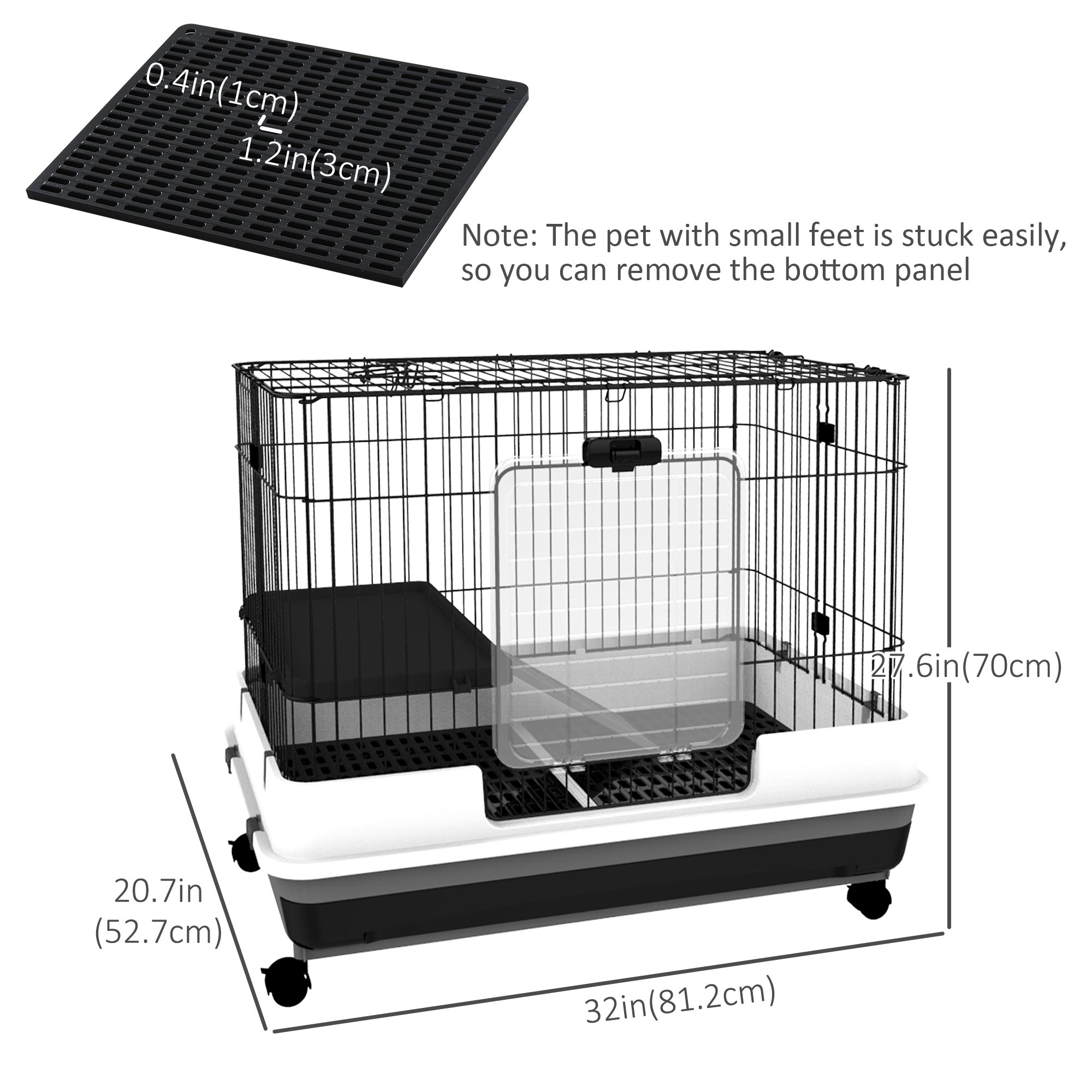 28"H Guinea Pig Cage, 2-Level Rabbit Cage for Ferret, Chinchilla, Hedghog, Bunny, Small Animal Habitat with Wheels, Slide-out Tray, Ramp, Black