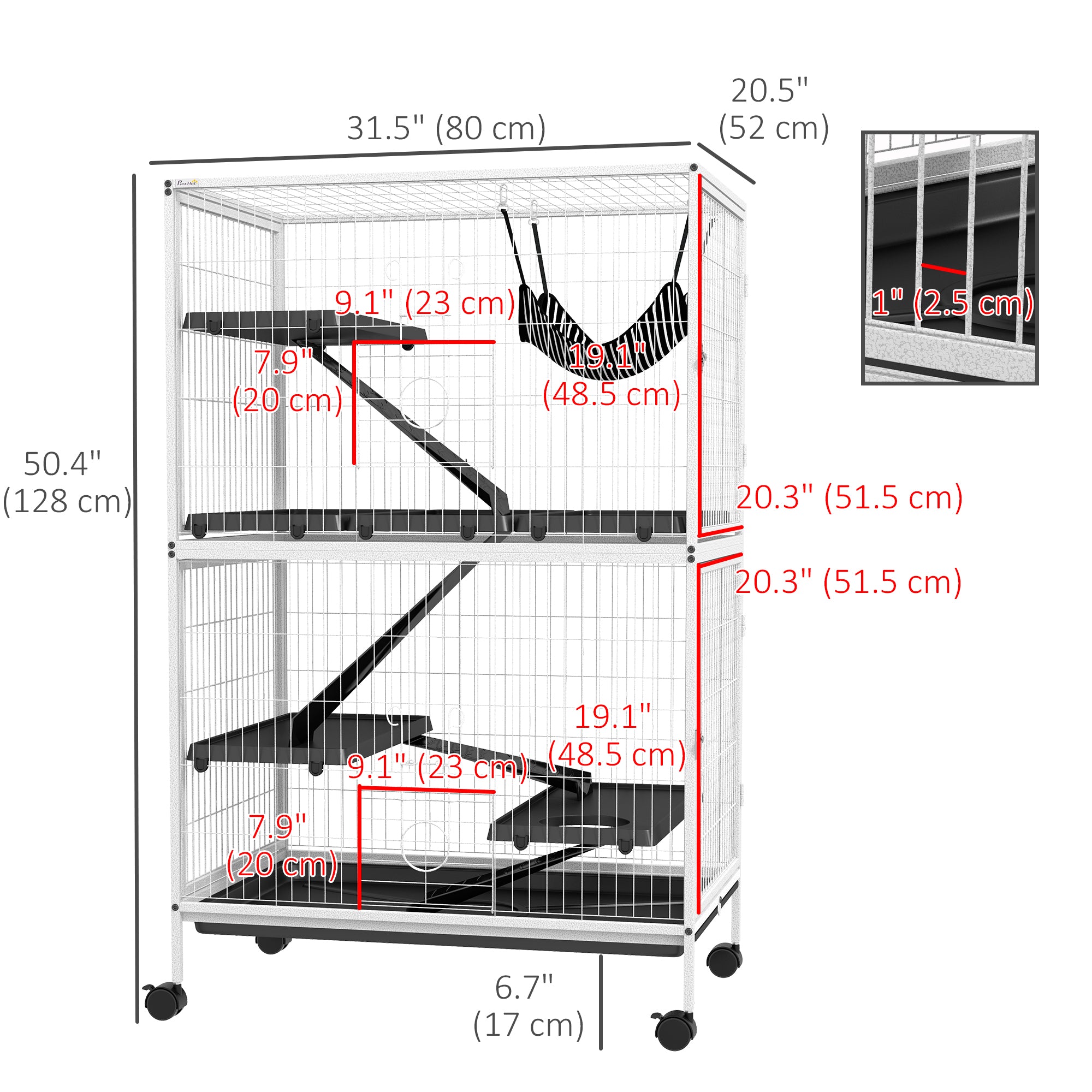 Cage roulante à 5 niveaux pour petits animaux, cage de luxe pour cochon d’Inde, cage pour furet, vison, chinchilla, chaton et lapin, gris clair