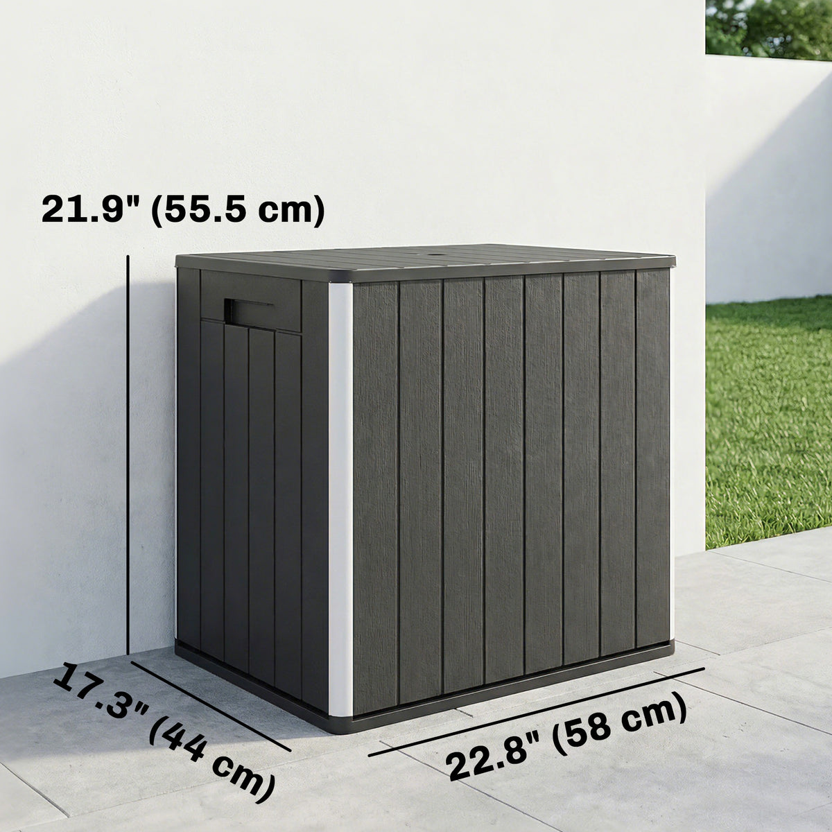 30 Gallon Outdoor Storage Box & Side Table with Umbrella Holder