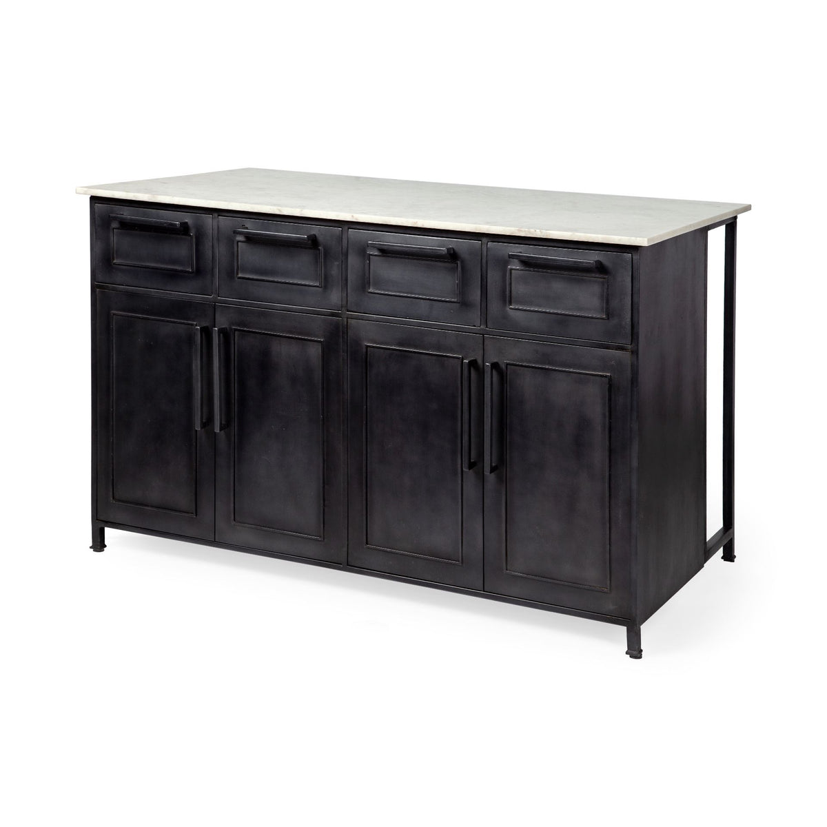 Fieri Solid Iron Black Body White Marble Top Four Drawer Kitchen Island-Kitchen Islands-DECOROLALA