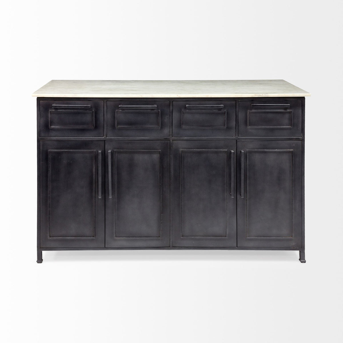 Fieri Solid Iron Black Body White Marble Top Four Drawer Kitchen Island-Kitchen Islands-DECOROLALA