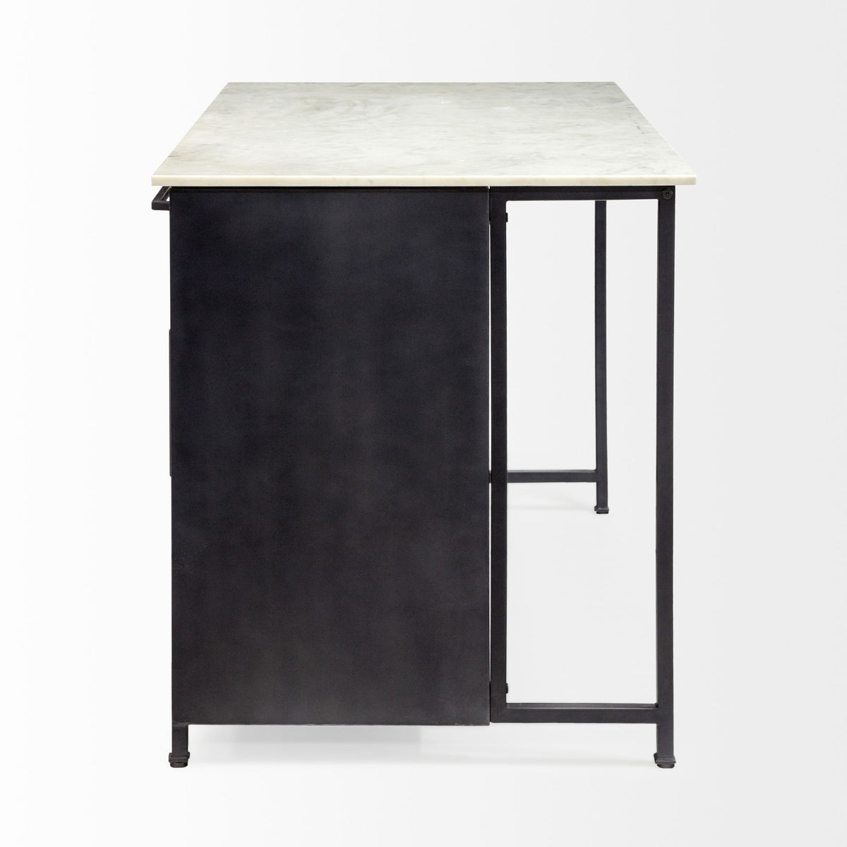 Fieri Solid Iron Black Body White Marble Top Four Drawer Kitchen Island-Kitchen Islands-DECOROLALA