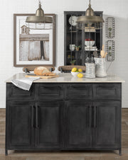 Fieri Solid Iron Black Body White Marble Top Four Drawer Kitchen Island-Kitchen Islands-DECOROLALA