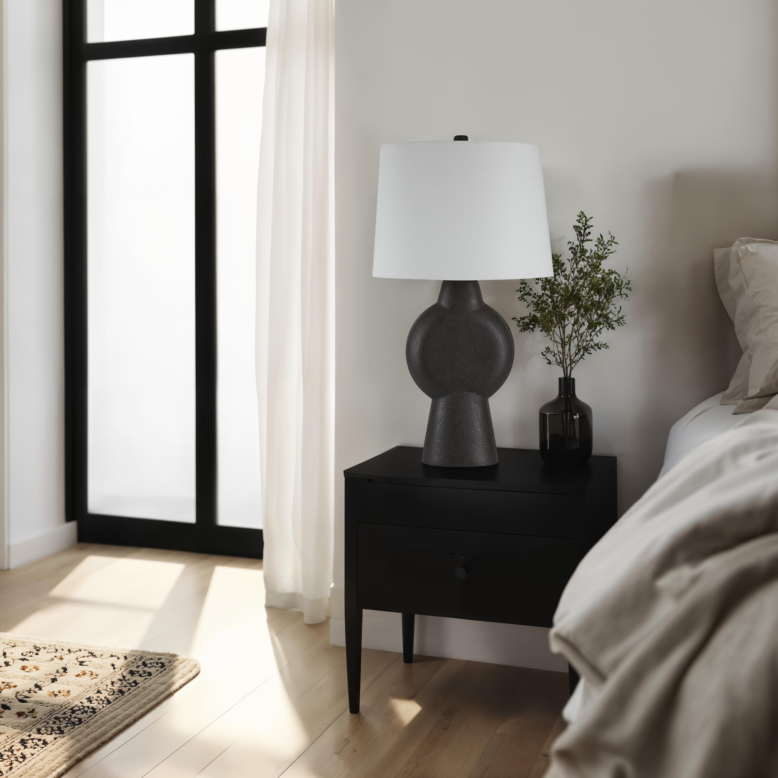 Fierra 30" Modern Table Lamp, Stone Black-Table Lamp-DECOROLALA