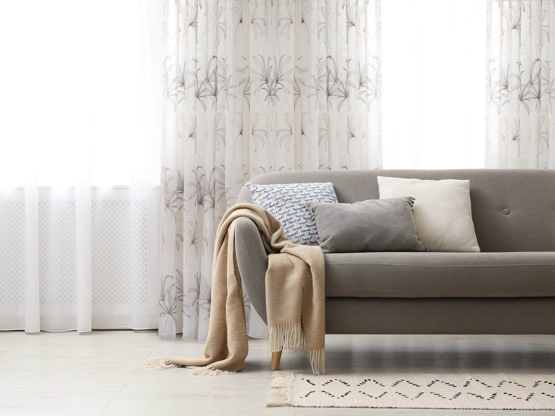 Figi Embroidered Floral Sheer Grommet Curtain-Curtains-DECOROLALA