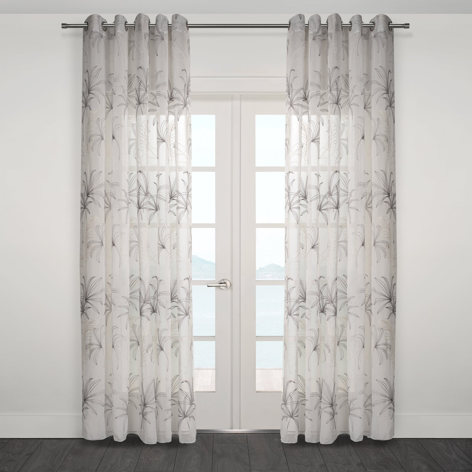 Figi Embroidered Floral Sheer Grommet Curtain-Curtains-DECOROLALA