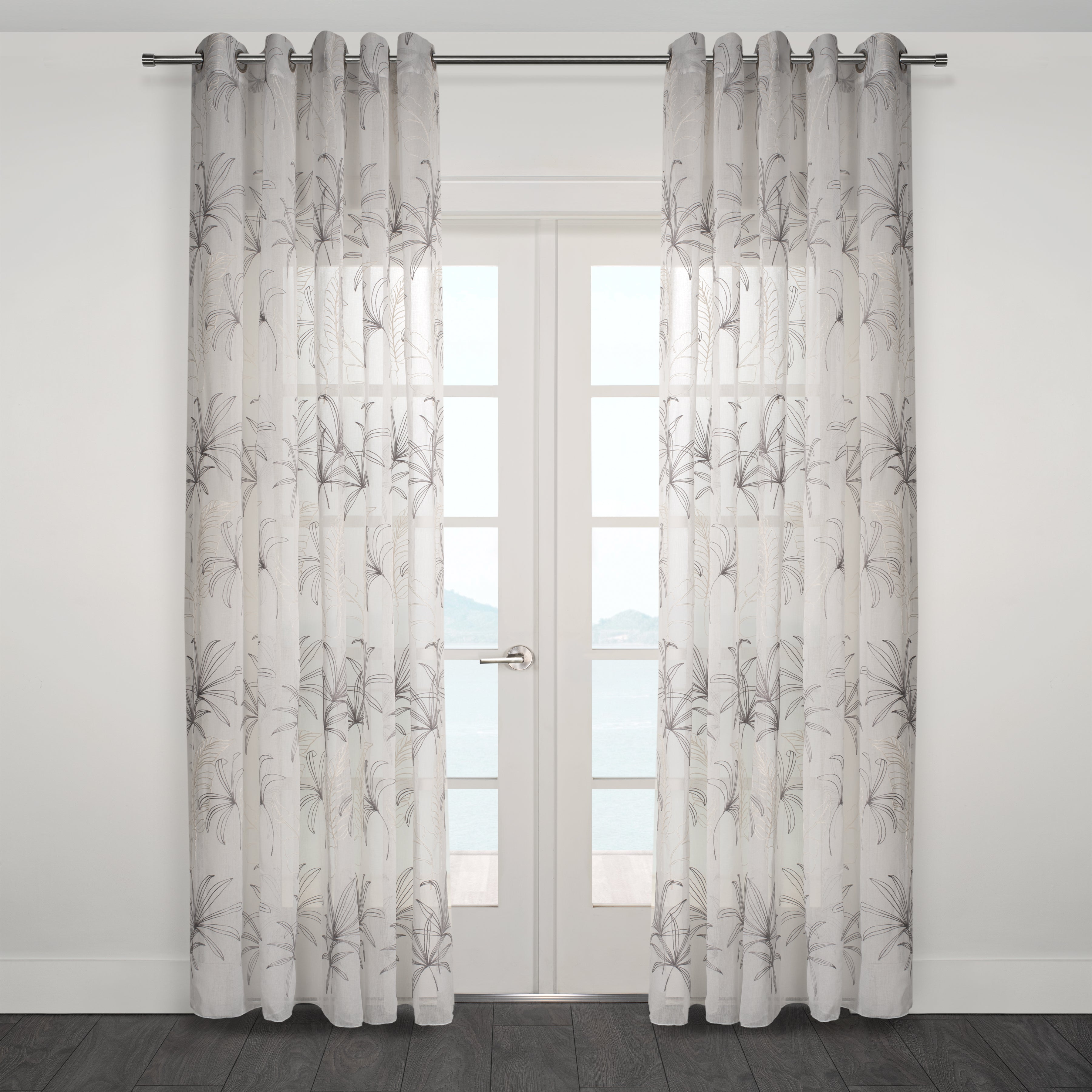Figi Embroidered Floral Sheer Grommet Curtain-Curtains-DECOROLALA