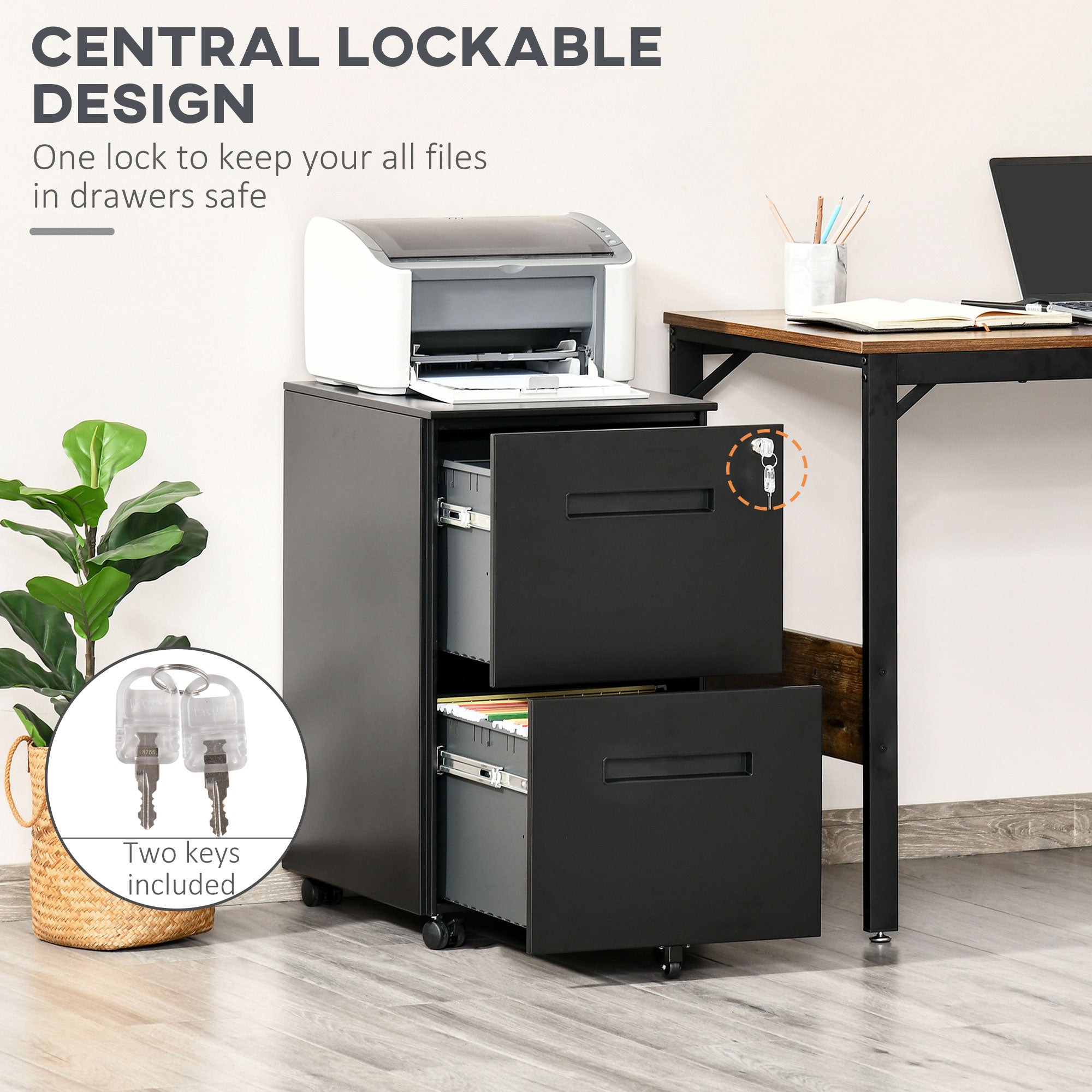 File Cabinet, Vertical Filing Cabinet with Adjustable Partition for A4 Letter Size, Lockable for Office, Black-Office Products > Office Furniture > Office Cabinets & Cupboards-DECOROLALA