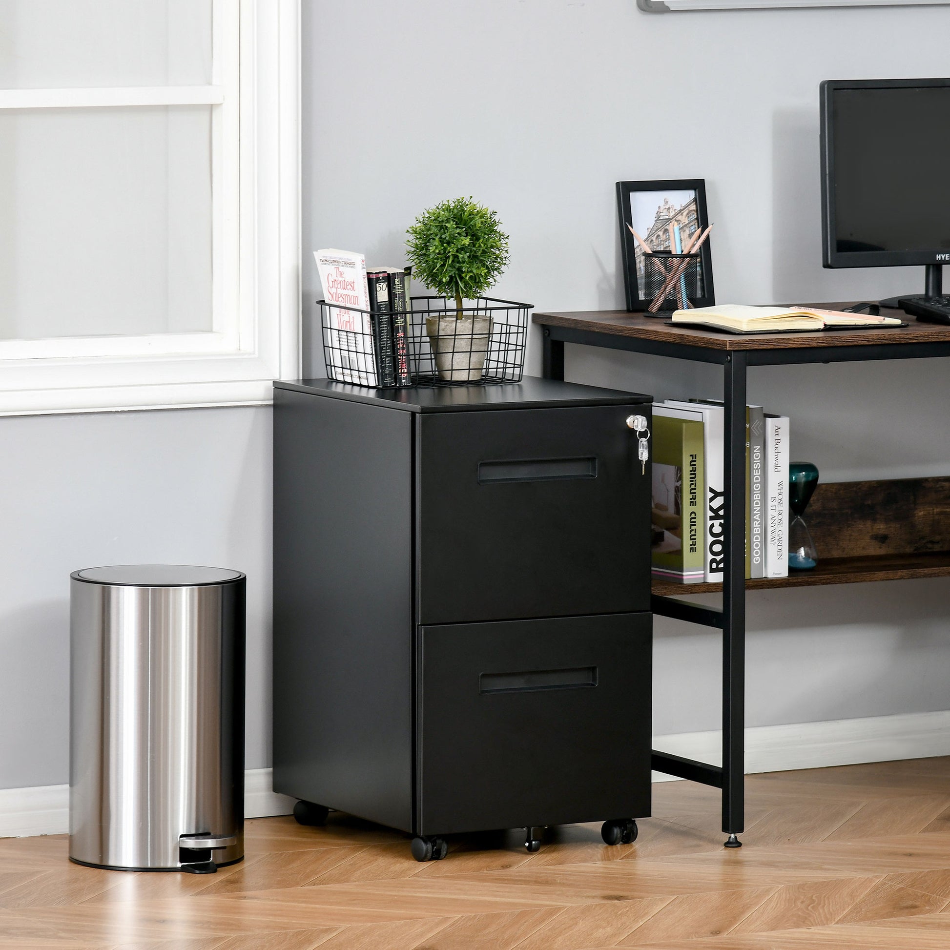 File Cabinet, Vertical Filing Cabinet with Adjustable Partition for A4 Letter Size, Lockable for Office, Black-Office Products > Office Furniture > Office Cabinets & Cupboards-DECOROLALA