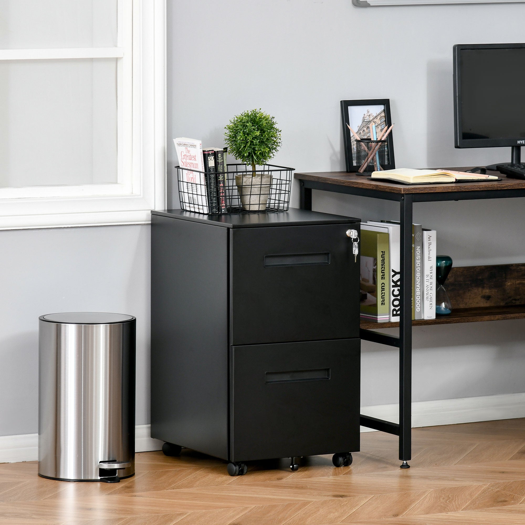 File Cabinet, Vertical Filing Cabinet with Adjustable Partition for A4 Letter Size, Lockable for Office, Black-Office Products > Office Furniture > Office Cabinets & Cupboards-DECOROLALA