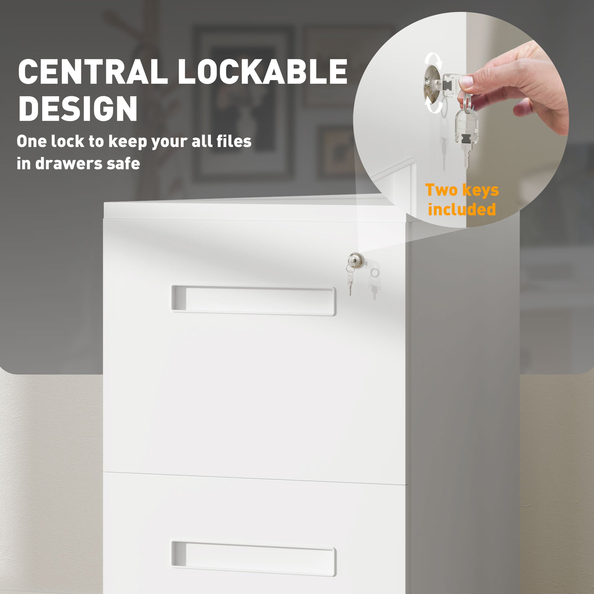 File Cabinet, Vertical Filing Cabinet with Adjustable Partition for A4 Letter Size, Lockable for Office, White-Office Products > Office Furniture > Office Cabinets & Cupboards-DECOROLALA