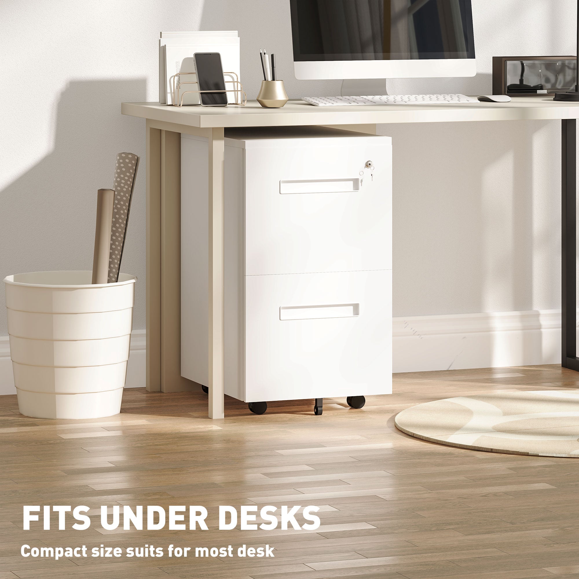 File Cabinet, Vertical Filing Cabinet with Adjustable Partition for A4 Letter Size, Lockable for Office, White-Office Products > Office Furniture > Office Cabinets & Cupboards-DECOROLALA