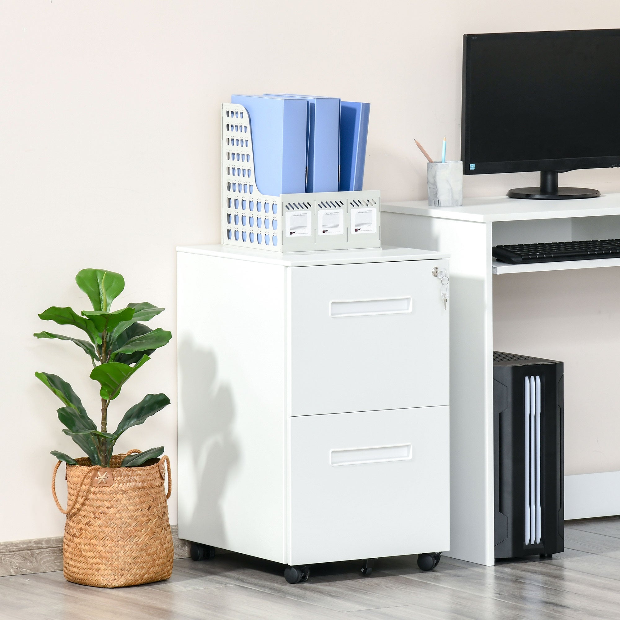 File Cabinet, Vertical Filing Cabinet with Adjustable Partition for A4 Letter Size, Lockable for Office, White-Office Products > Office Furniture > Office Cabinets & Cupboards-DECOROLALA