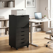 File Cabinet on Wheels Mobile Printer Stand with 5 Drawers for Home Office Black-Office Products > Office Furniture > Office Cabinets & Cupboards-DECOROLALA
