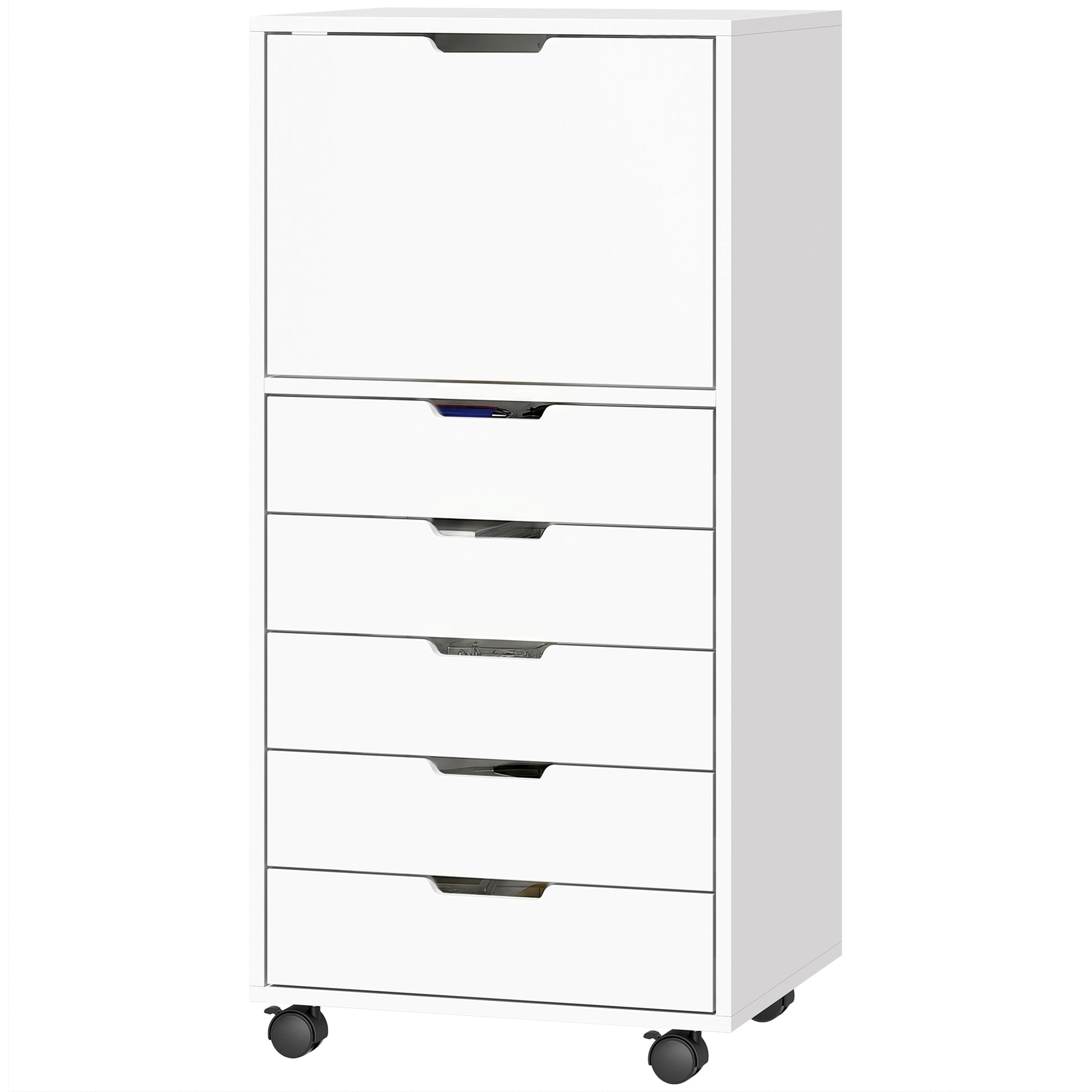 File Cabinet on Wheels Mobile Printer Stand with 5 Drawers for Home Office White-Office Products > Office Furniture > Office Cabinets & Cupboards-DECOROLALA
